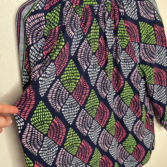 Crown & Ivy Navy Print Peasant Blouse Medium - Picture 6 of 9